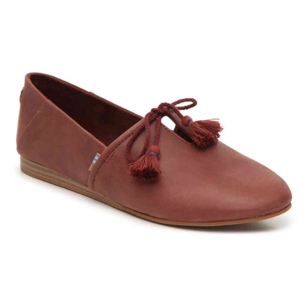 TOMS Women’s Sz 10 Leather Moccasin Kelli Flats Burnt Henna Burgundy Loafers